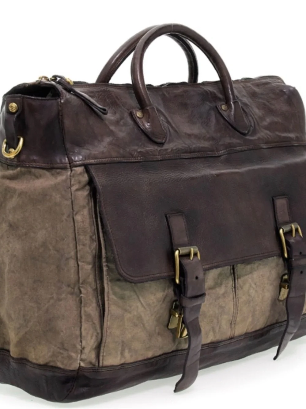 Campomaggi Nelson Brown Leather & Canvas Messenger Bag with Adjustable Strap